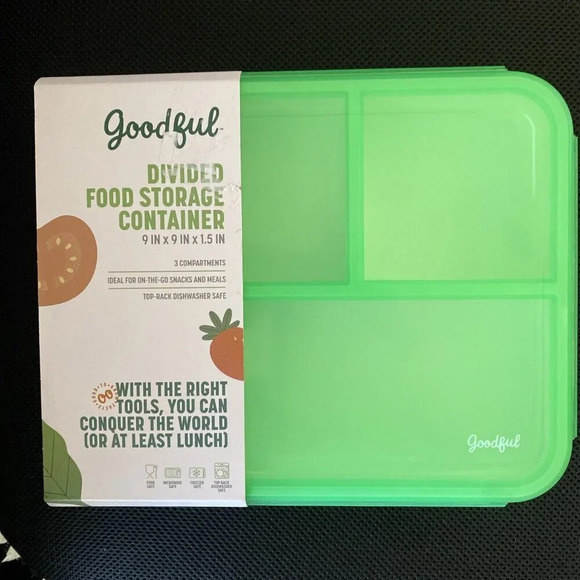 Goodful Food Storage Lunch Container Divided Tray 3 Compartments 9x9x1.5 in - Picture 4 of 5